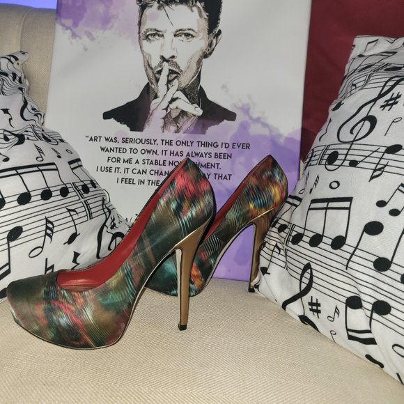 Aldo Pumps Abstract Mixed Print Satin Platform Heels Size 37 (US 6.5) - Picture 8 of 8